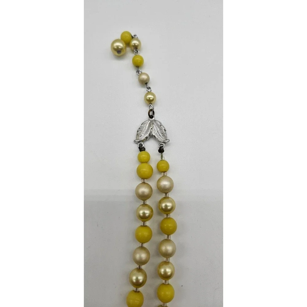 Vintage TWO Strand Necklace Signed‎ Japan Yellow Beads Hook Closure 17